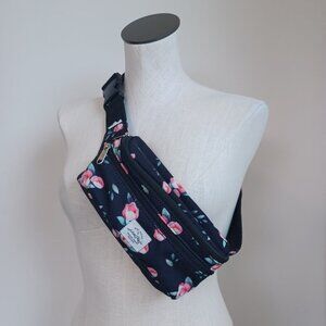 Fanny Pack or Crossbody Black Pink Rose Print Basic Packs by Hot Style